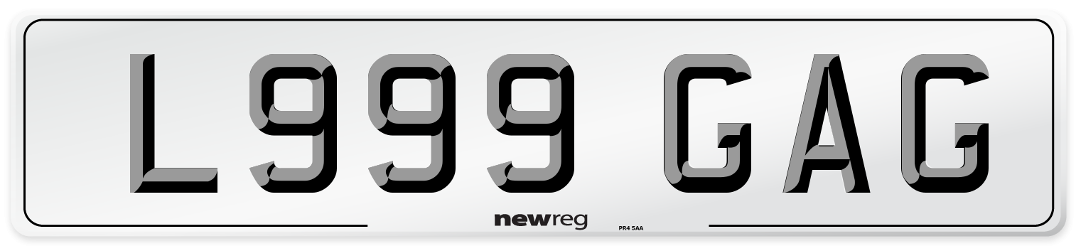 L999 GAG Number Plate from New Reg
